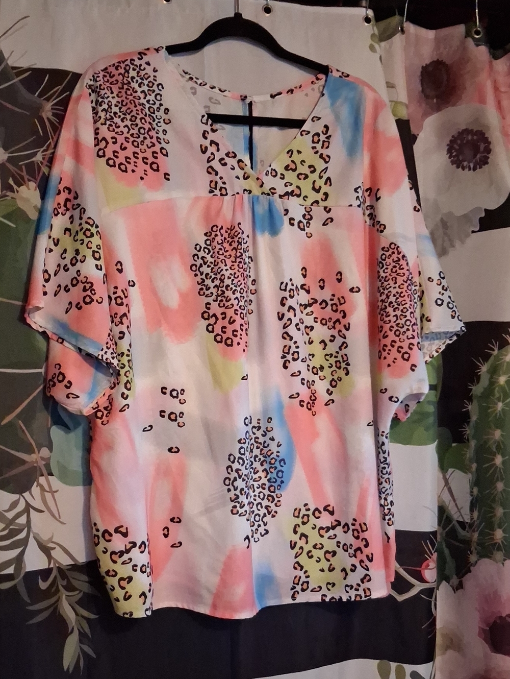 Ras Pastel Leopard-Print V-Neck Tunic in Pink, Blue & Yellow